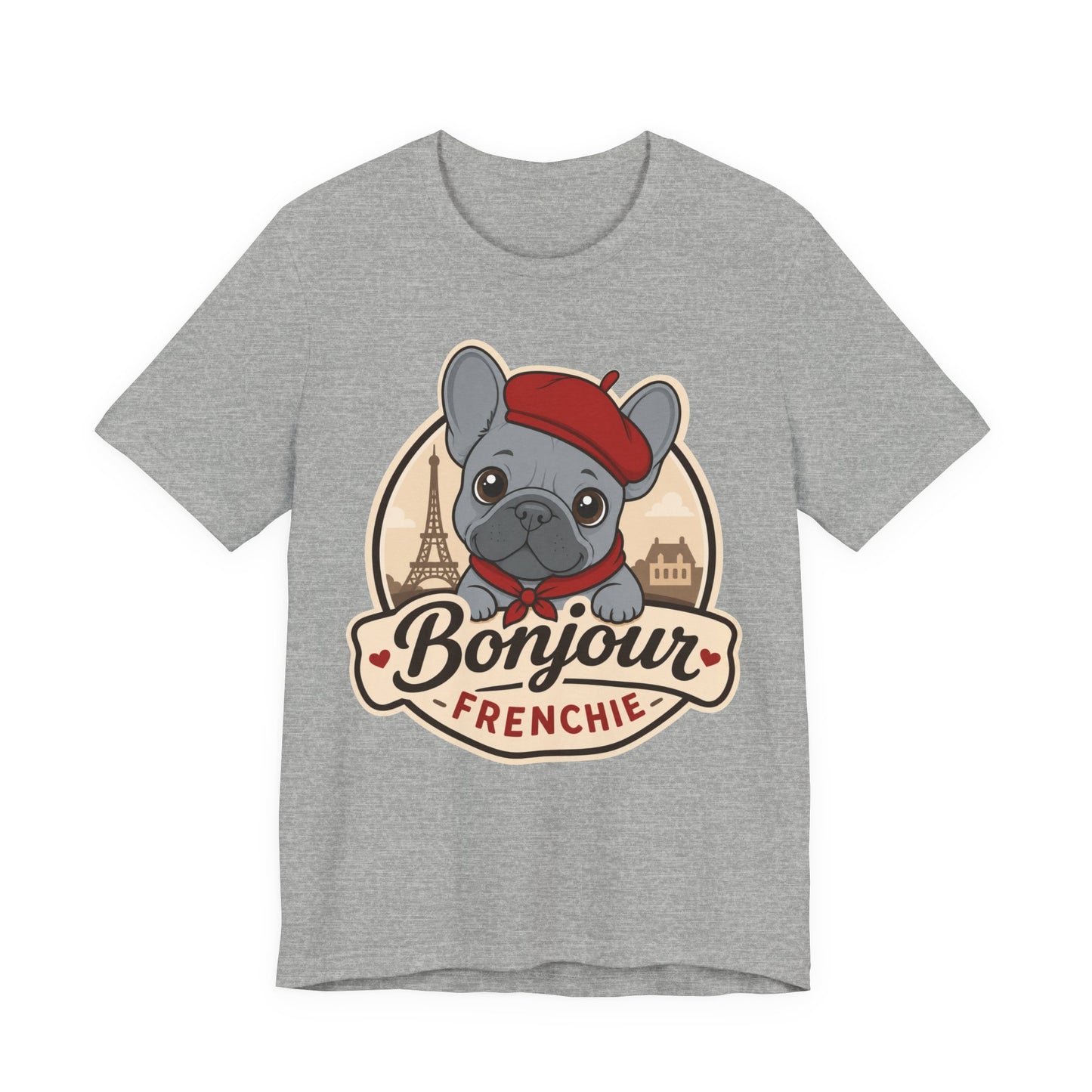 French Bulldog Shirt (Blue), Pup in a Paris Beret, Mom Dad Gift, Bonjour Frenchie