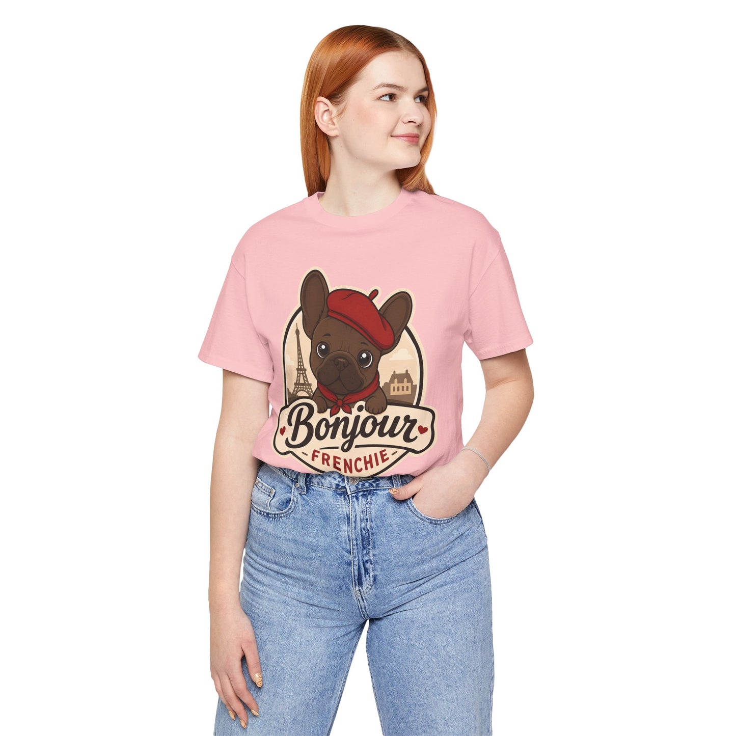 French Bulldog Shirt (Chocolate), Pup in a Paris Beret, Mom Dad Gift, Bonjour Frenchie