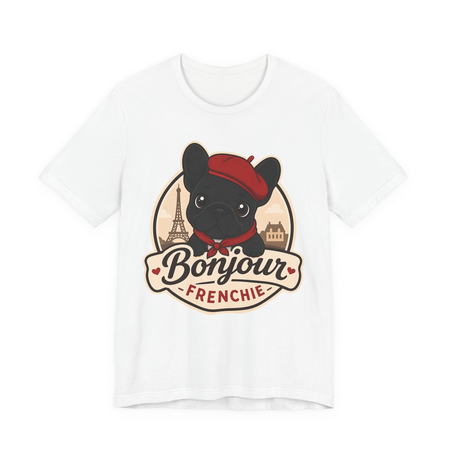 French Bulldog Shirt (Black), Pup in a Paris Beret, Mom Dad Gift, Bonjour Frenchie