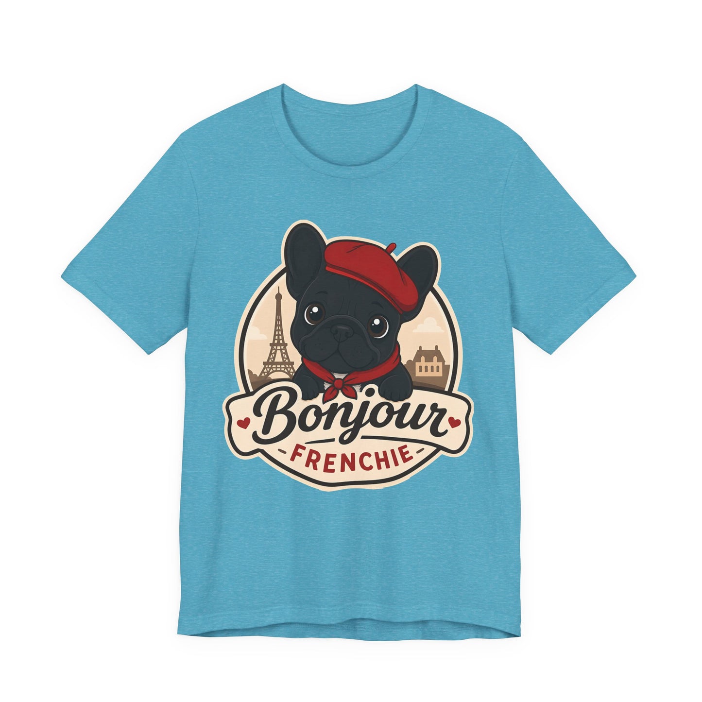 French Bulldog Shirt (Black), Pup in a Paris Beret, Mom Dad Gift, Bonjour Frenchie