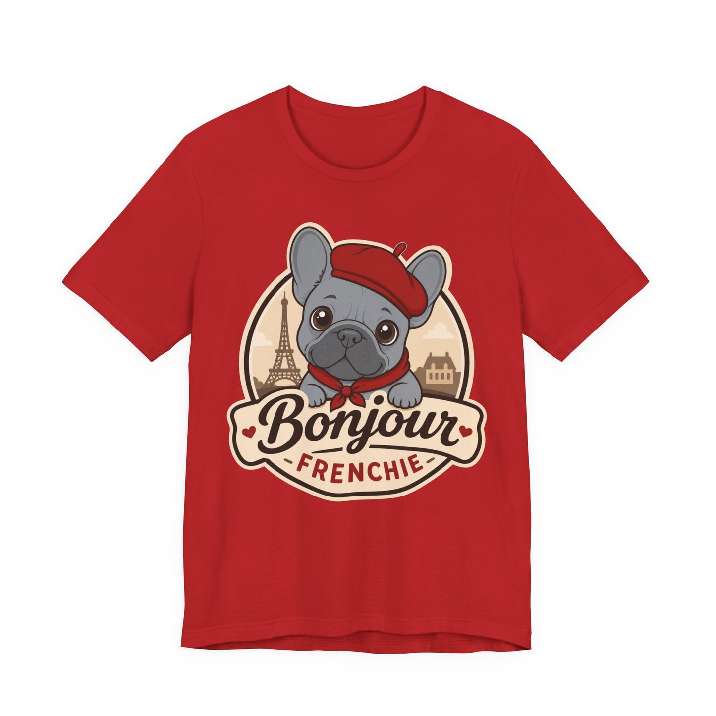 French Bulldog Shirt (Blue), Pup in a Paris Beret, Mom Dad Gift, Bonjour Frenchie