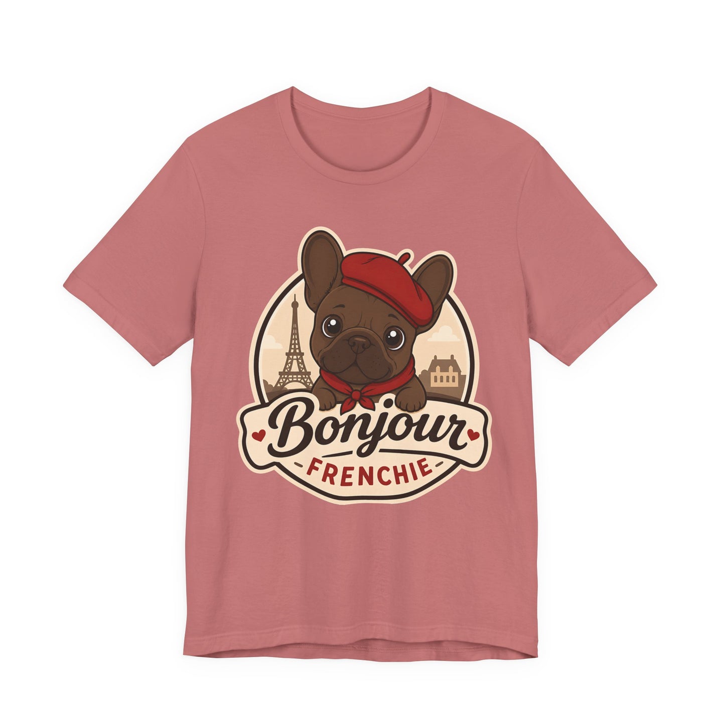 French Bulldog Shirt (Chocolate), Pup in a Paris Beret, Mom Dad Gift, Bonjour Frenchie