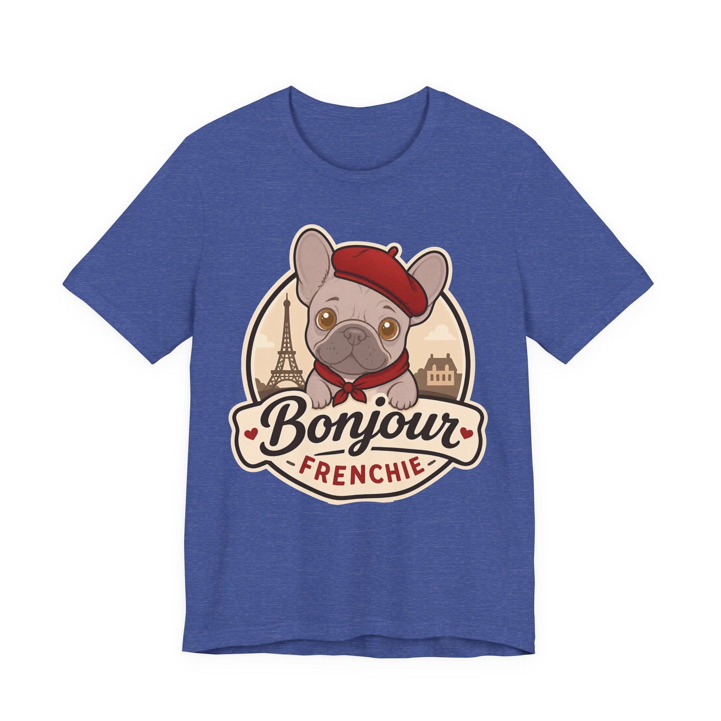 French Bulldog Shirt (Lilac), Pup in a Paris Beret, Mom Dad Gift, Bonjour Frenchie