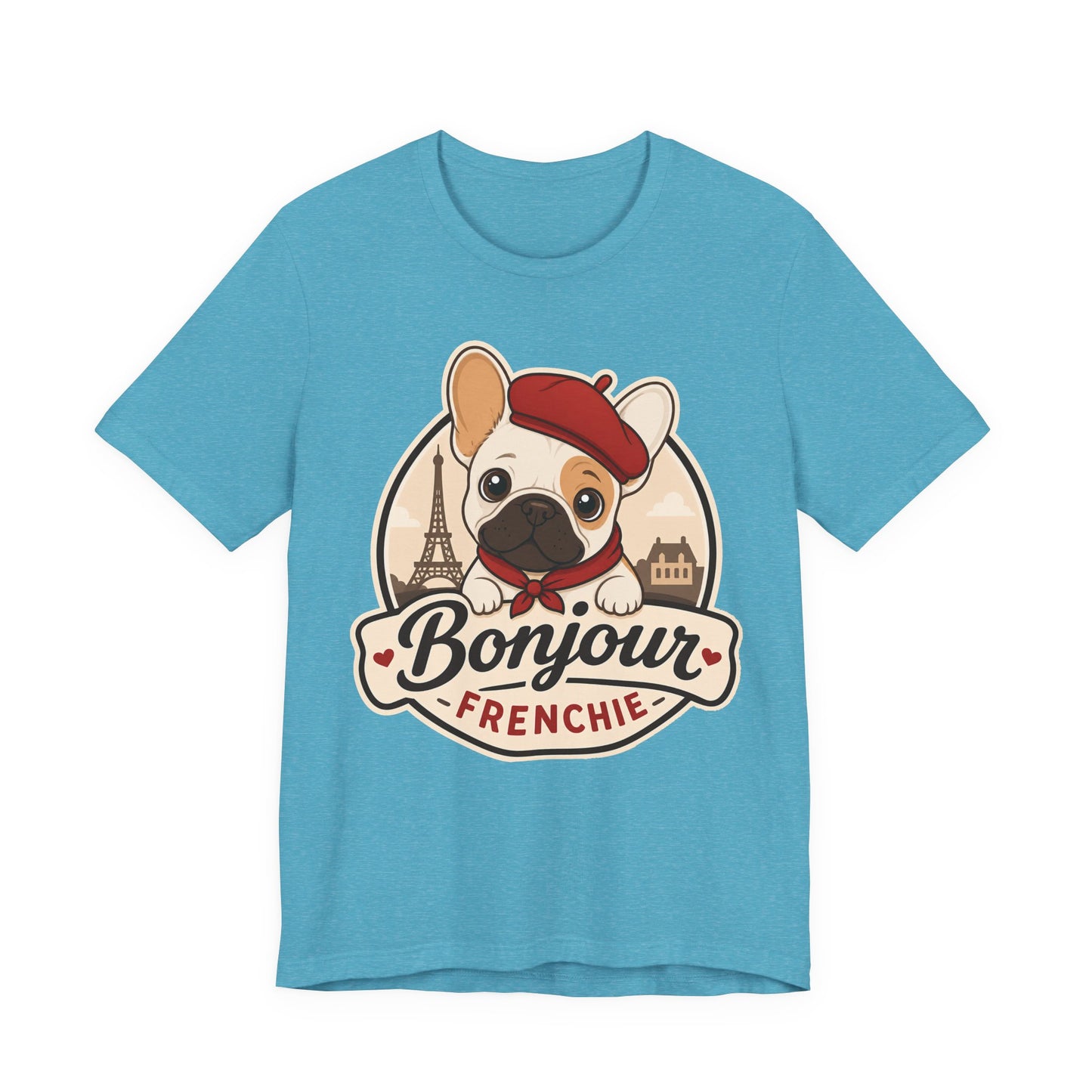 French Bulldog Shirt (Pied), Pup in a Paris Beret, Mom Dad Gift, Bonjour Frenchie