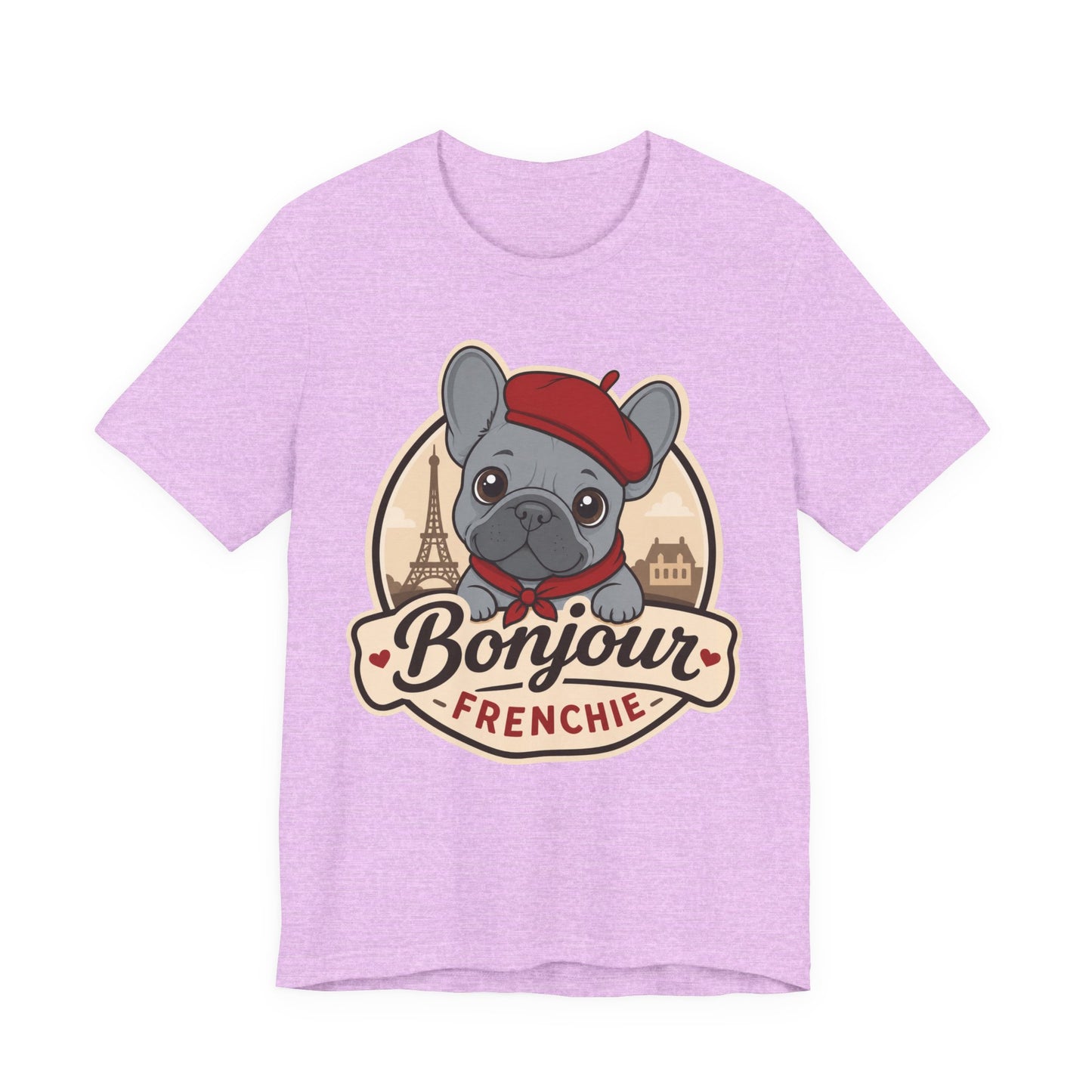 French Bulldog Shirt (Blue), Pup in a Paris Beret, Mom Dad Gift, Bonjour Frenchie