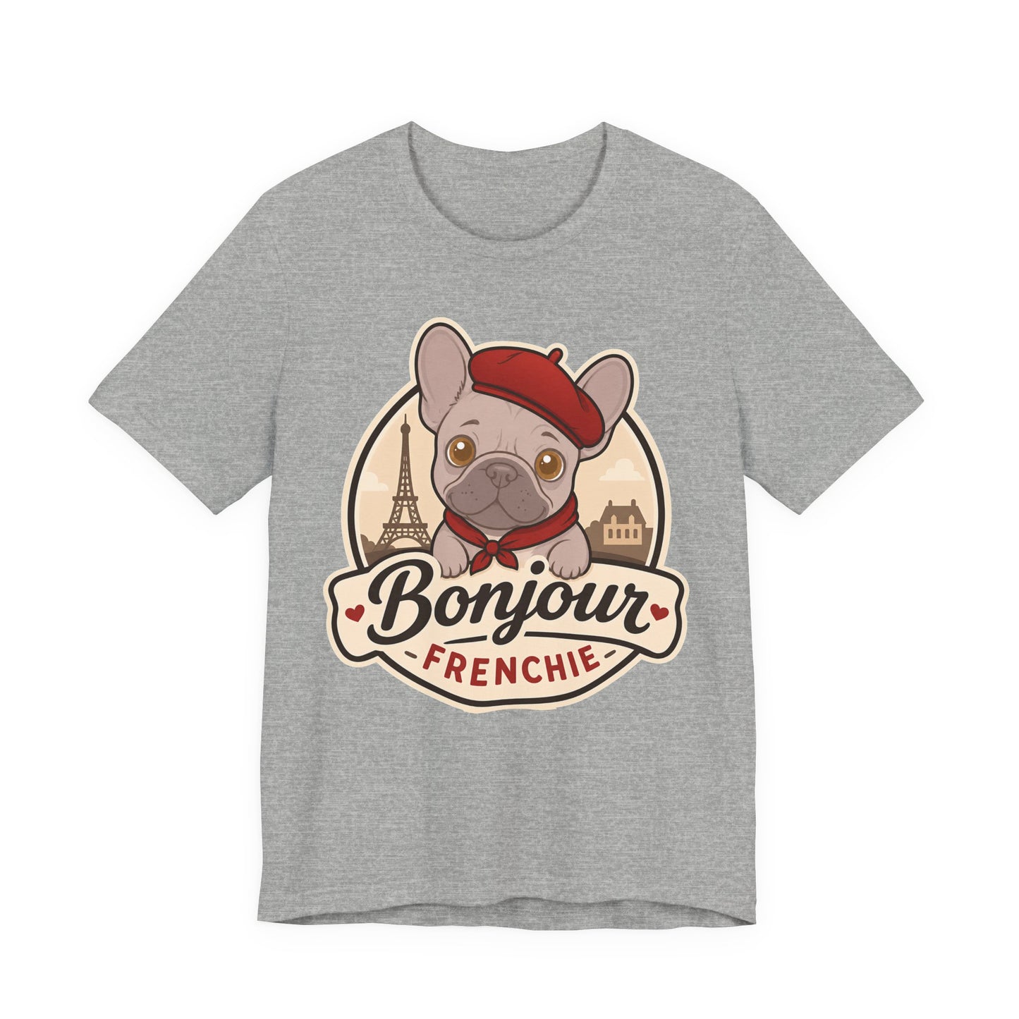 French Bulldog Shirt (Lilac), Pup in a Paris Beret, Mom Dad Gift, Bonjour Frenchie