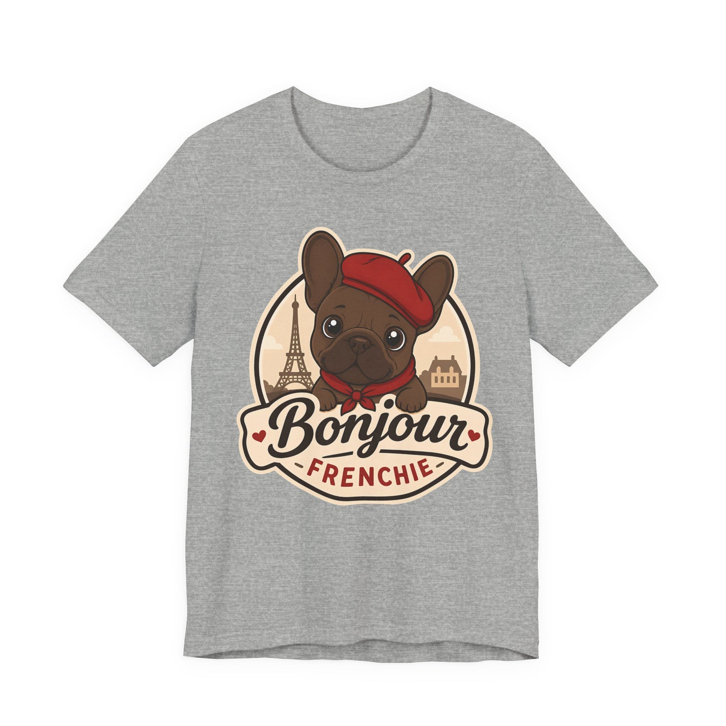French Bulldog Shirt (Chocolate), Pup in a Paris Beret, Mom Dad Gift, Bonjour Frenchie