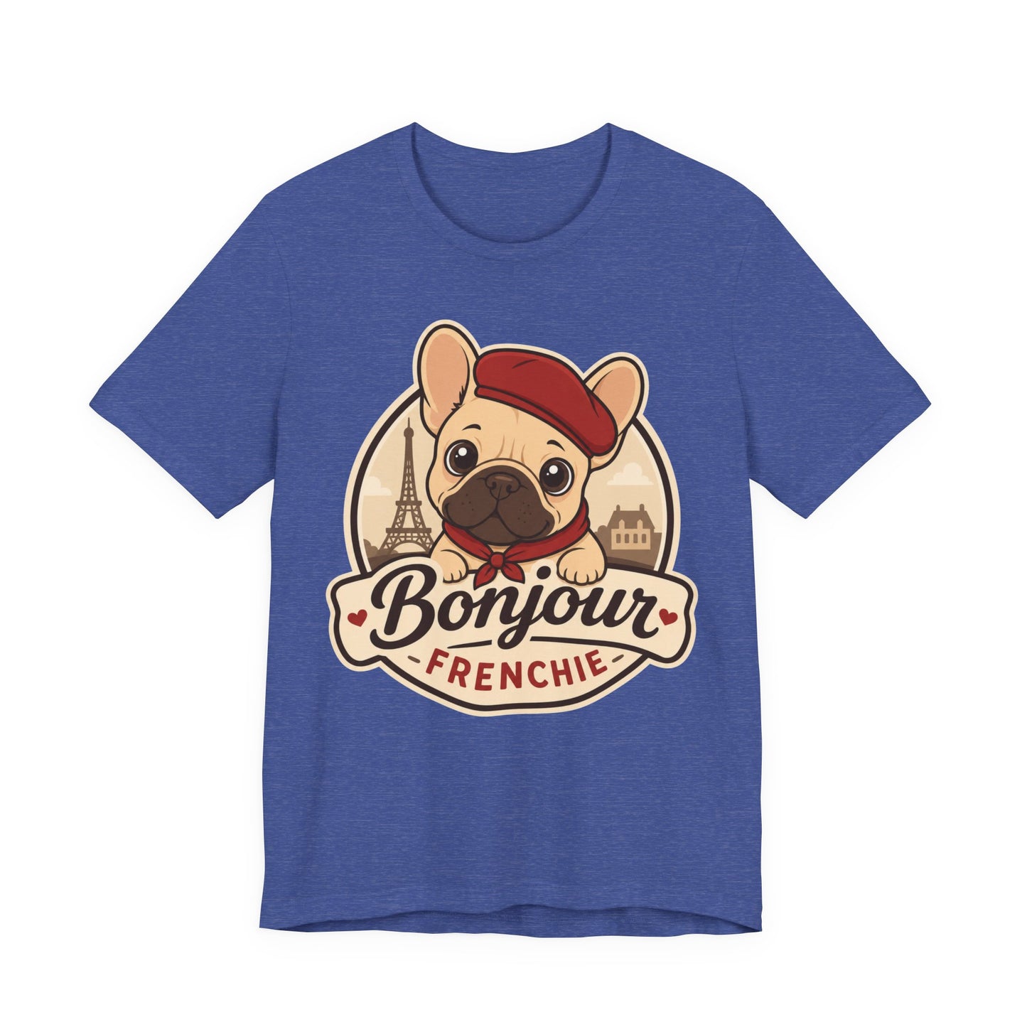 French Bulldog Shirt (Fawn), Pup in a Paris Beret, Mom Dad Gift, Bonjour Frenchie