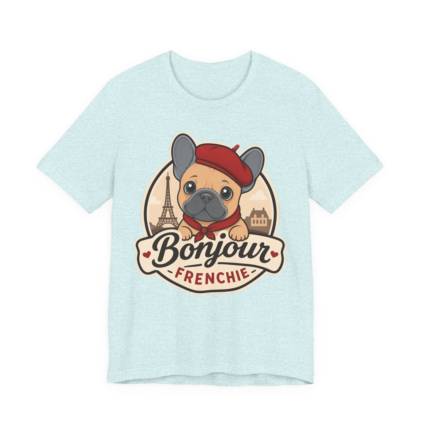 French Bulldog Shirt (Blue Fawn), Pup in a Paris Beret, Mom Dad Gift, Bonjour Frenchie