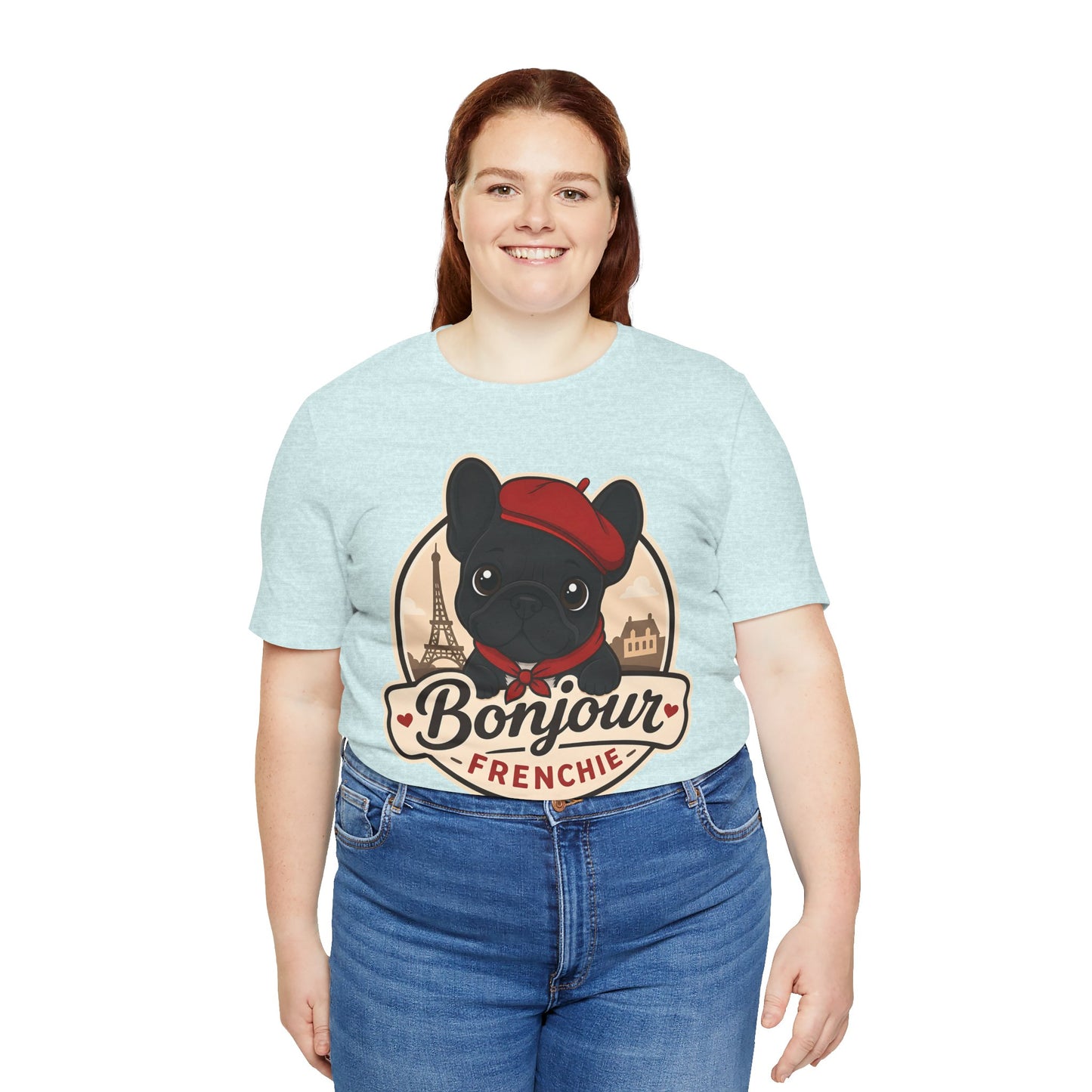 French Bulldog Shirt (Black), Pup in a Paris Beret, Mom Dad Gift, Bonjour Frenchie