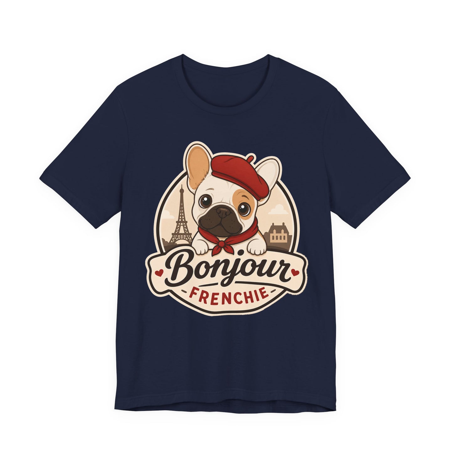 French Bulldog Shirt (Pied), Pup in a Paris Beret, Mom Dad Gift, Bonjour Frenchie