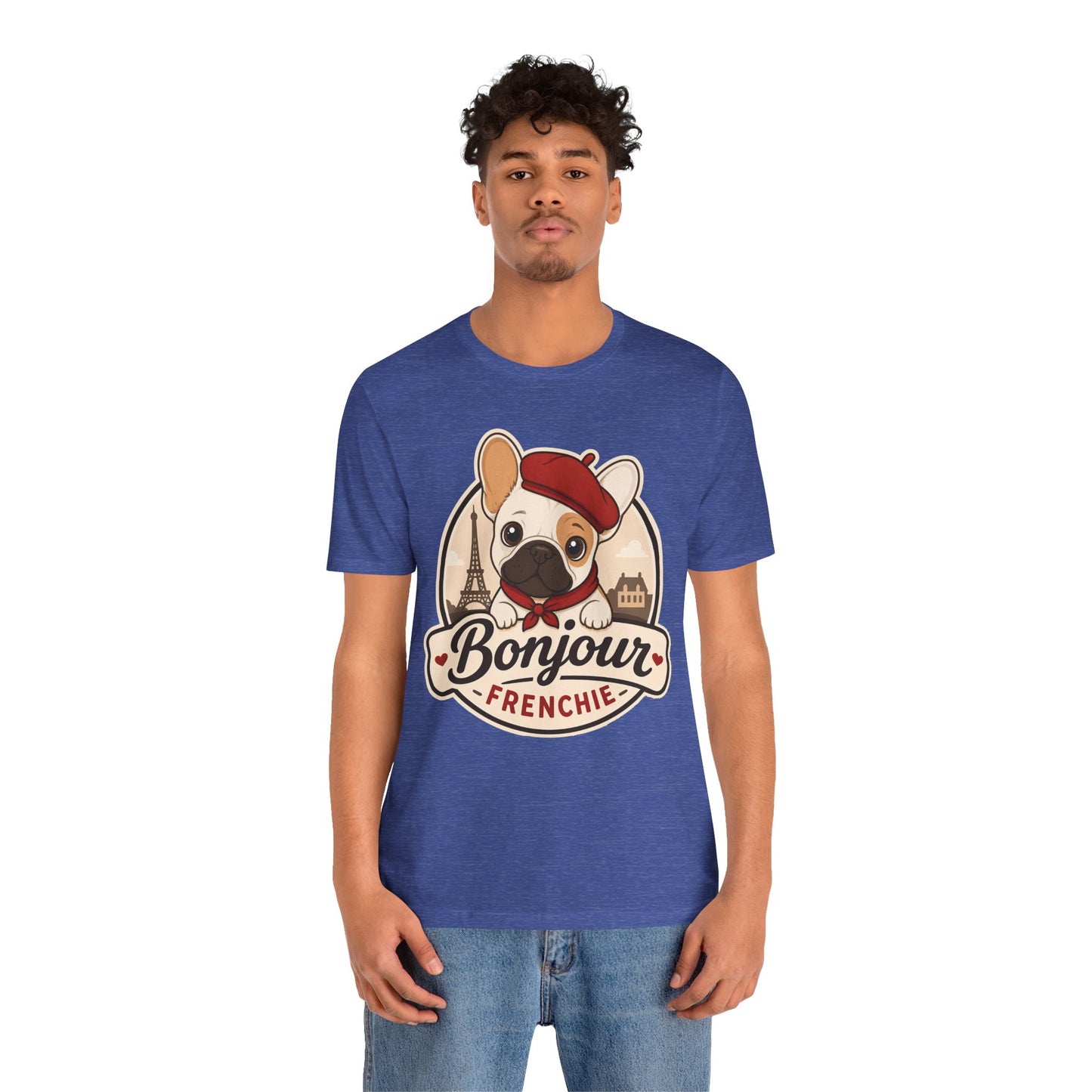 French Bulldog Shirt (Pied), Pup in a Paris Beret, Mom Dad Gift, Bonjour Frenchie