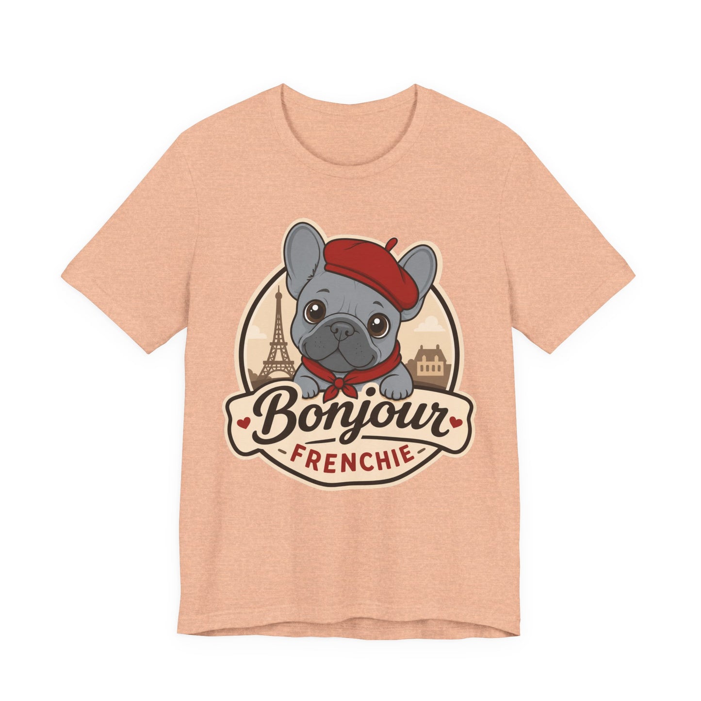 French Bulldog Shirt (Blue), Pup in a Paris Beret, Mom Dad Gift, Bonjour Frenchie
