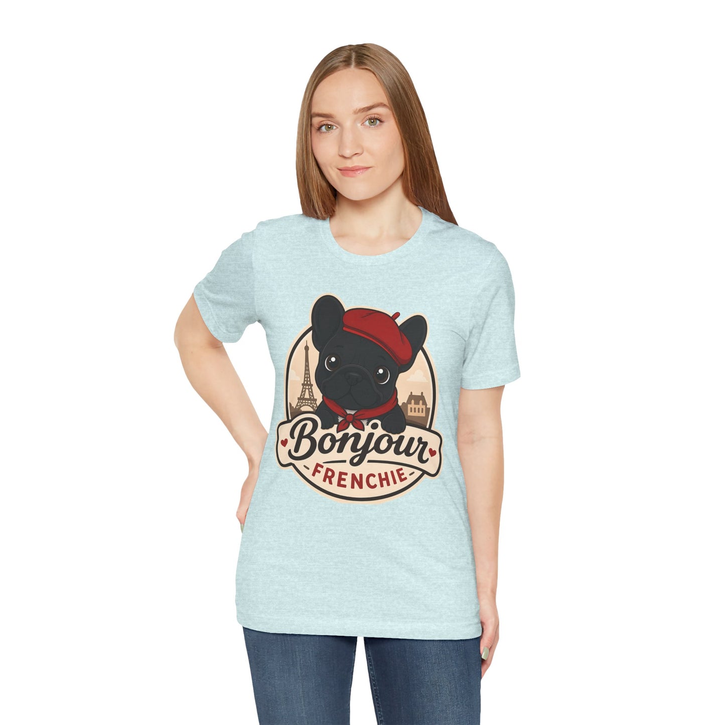 French Bulldog Shirt (Black), Pup in a Paris Beret, Mom Dad Gift, Bonjour Frenchie