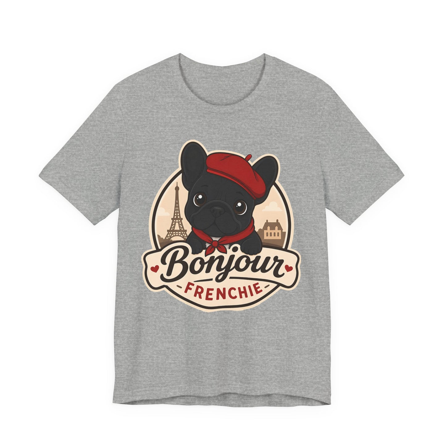 French Bulldog Shirt (Black), Pup in a Paris Beret, Mom Dad Gift, Bonjour Frenchie