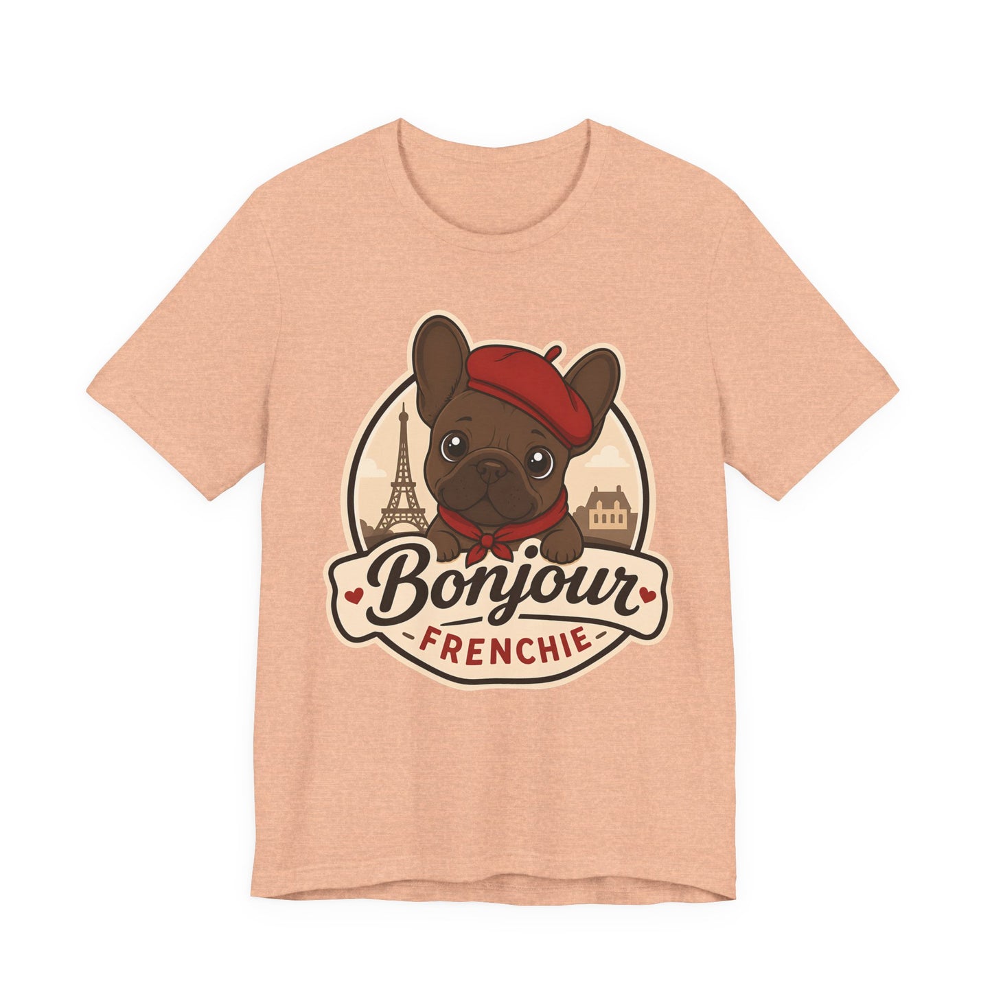 French Bulldog Shirt (Chocolate), Pup in a Paris Beret, Mom Dad Gift, Bonjour Frenchie