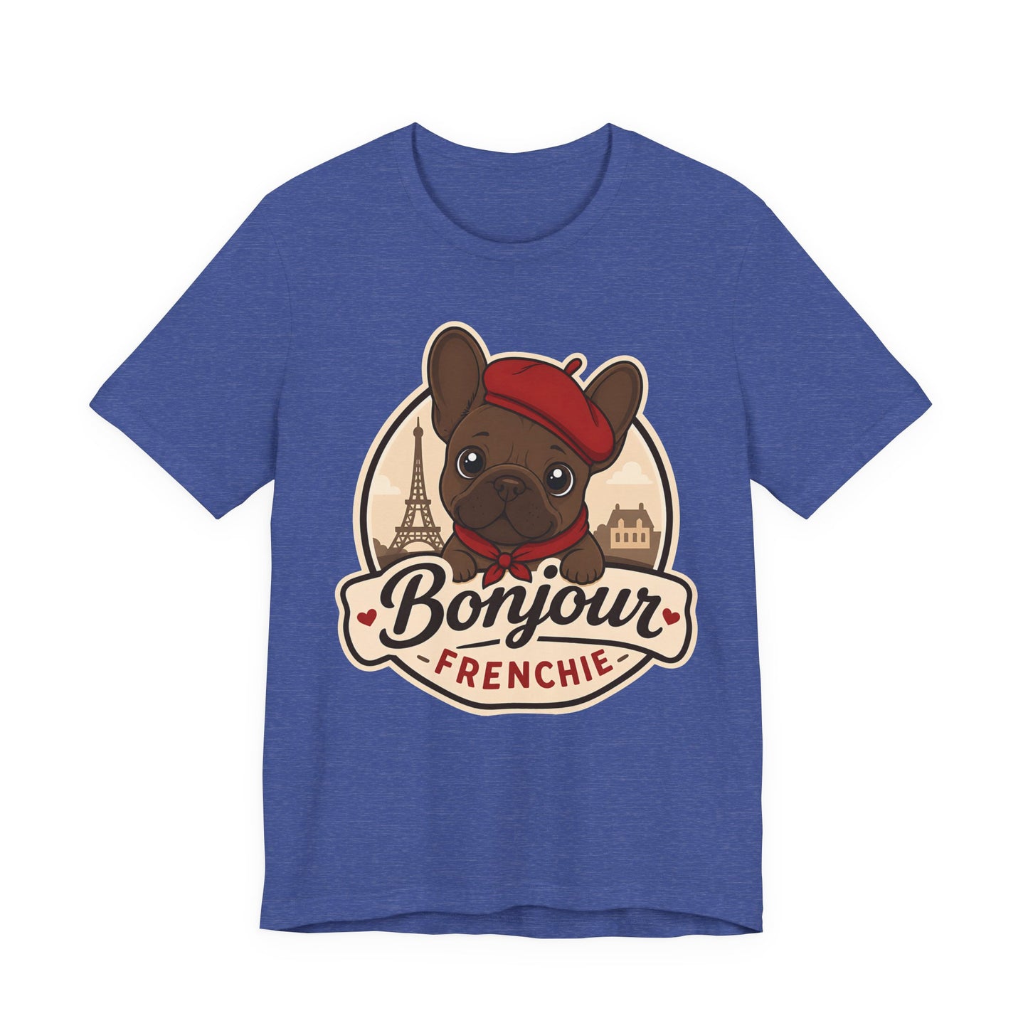 French Bulldog Shirt (Chocolate), Pup in a Paris Beret, Mom Dad Gift, Bonjour Frenchie