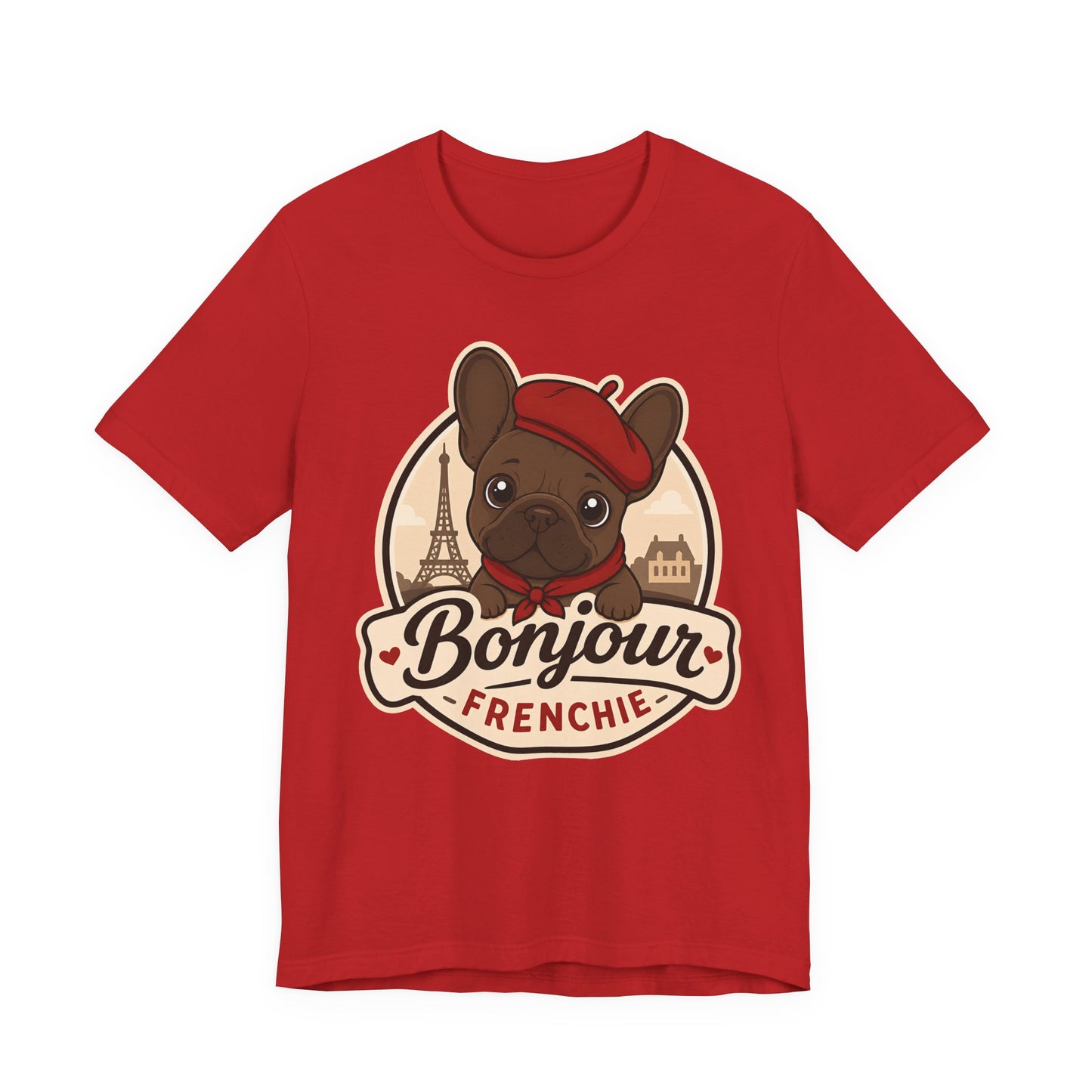 French Bulldog Shirt (Chocolate), Pup in a Paris Beret, Mom Dad Gift, Bonjour Frenchie