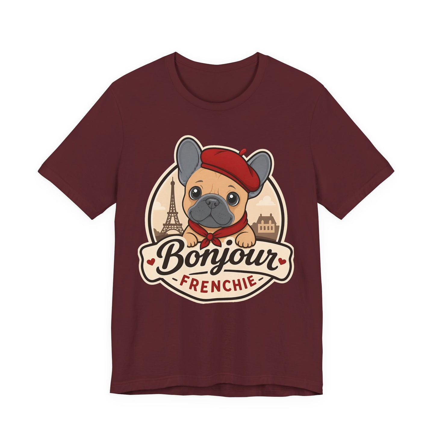 French Bulldog Shirt (Blue Fawn), Pup in a Paris Beret, Mom Dad Gift, Bonjour Frenchie