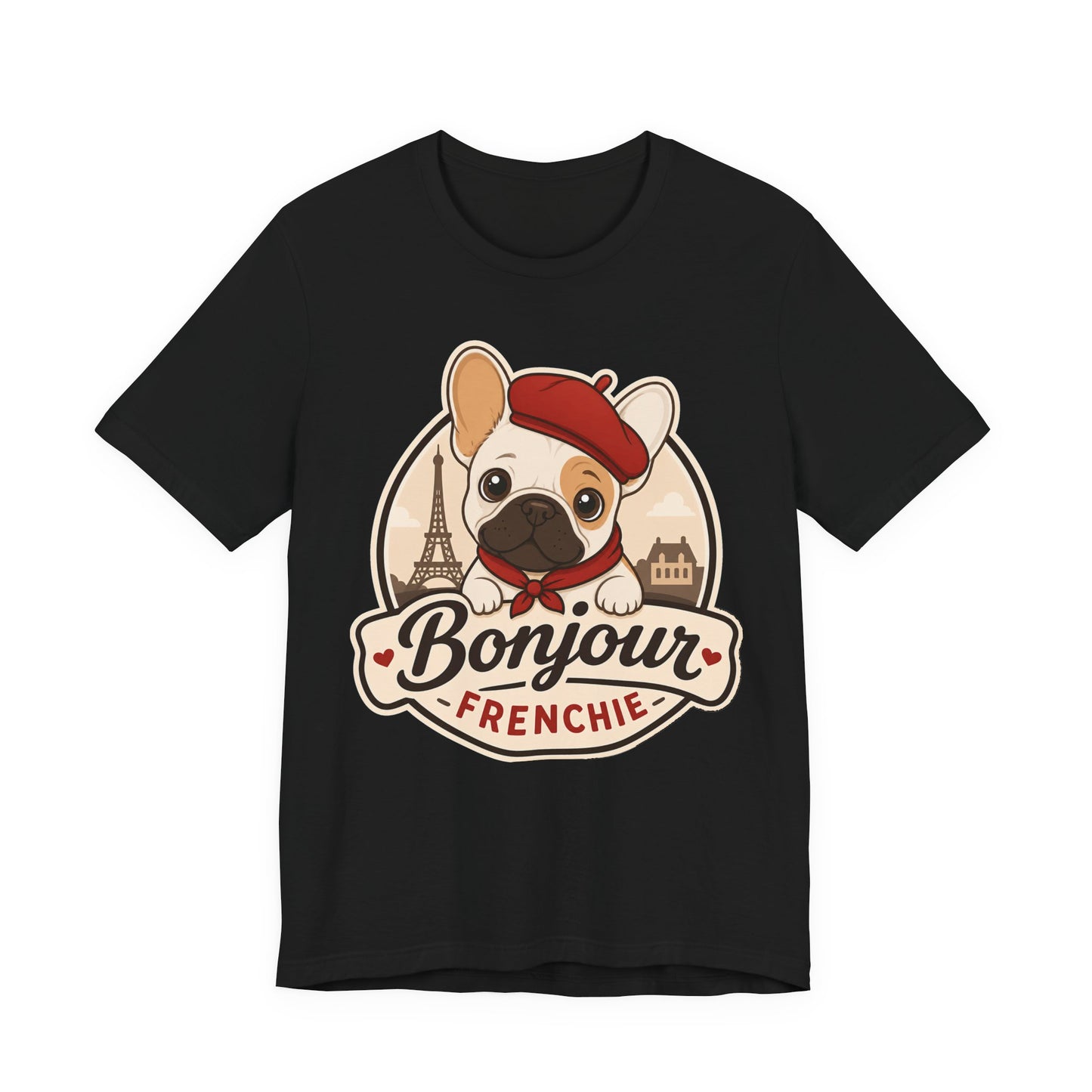 French Bulldog Shirt (Pied), Pup in a Paris Beret, Mom Dad Gift, Bonjour Frenchie