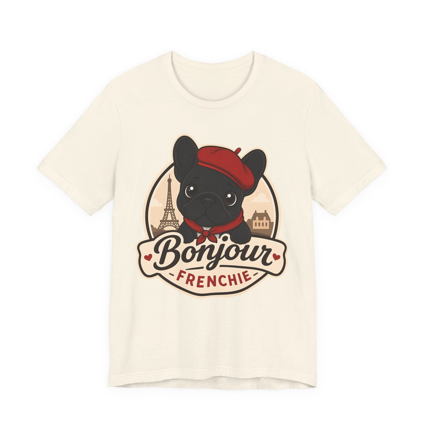 French Bulldog Shirt (Black), Pup in a Paris Beret, Mom Dad Gift, Bonjour Frenchie