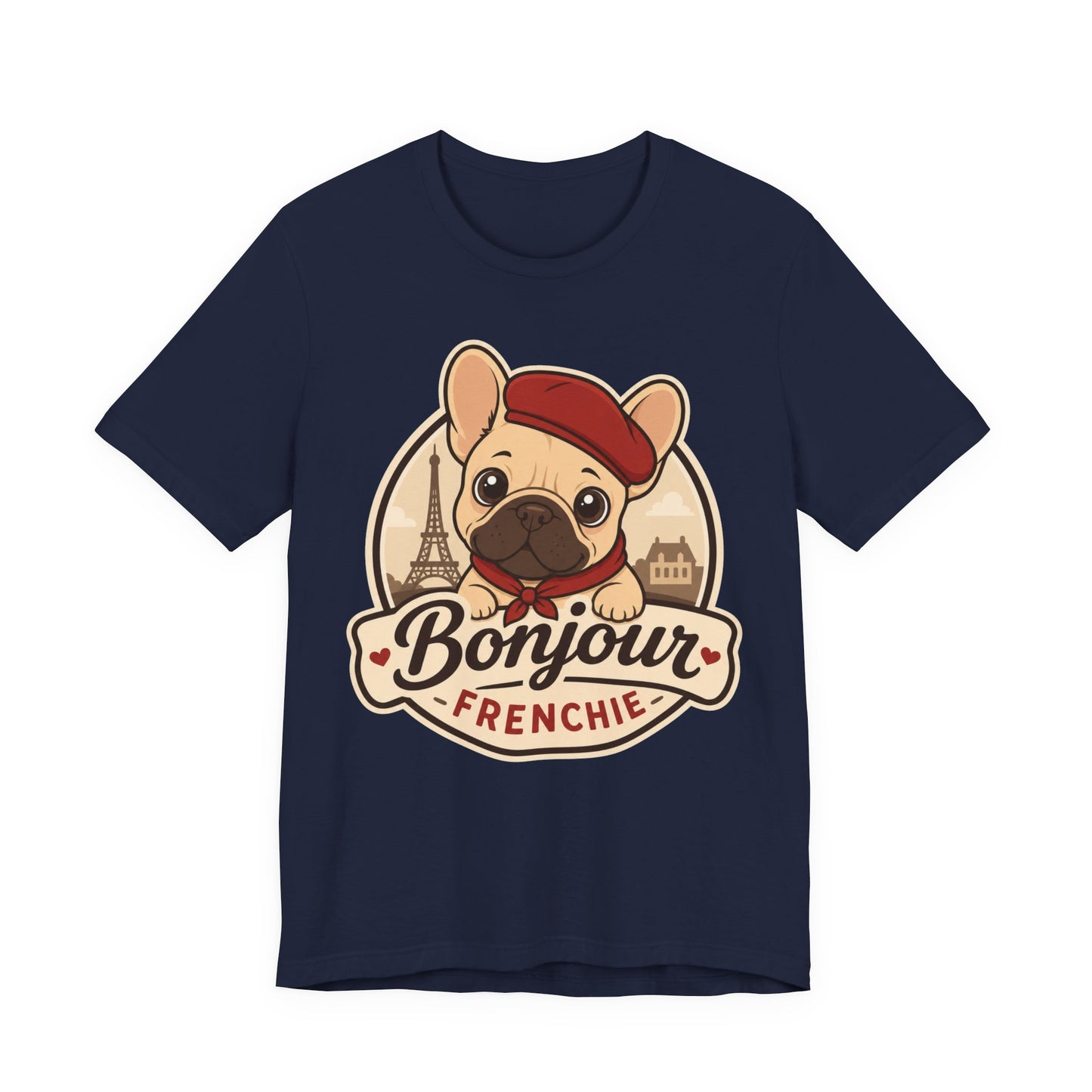 French Bulldog Shirt (Fawn), Pup in a Paris Beret, Mom Dad Gift, Bonjour Frenchie