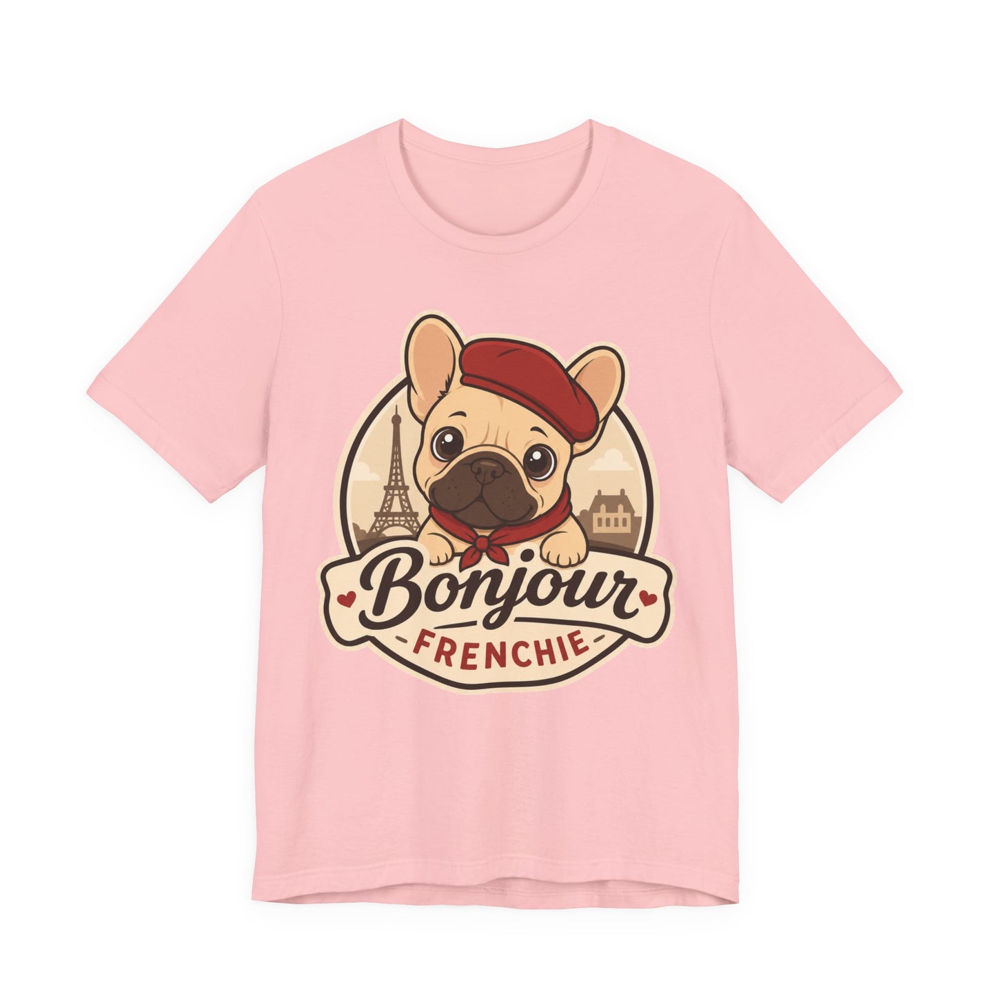 French Bulldog Shirt (Fawn), Pup in a Paris Beret, Mom Dad Gift, Bonjour Frenchie