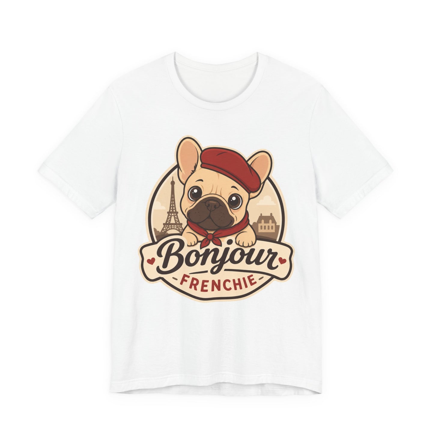 French Bulldog Shirt (Fawn), Pup in a Paris Beret, Mom Dad Gift, Bonjour Frenchie