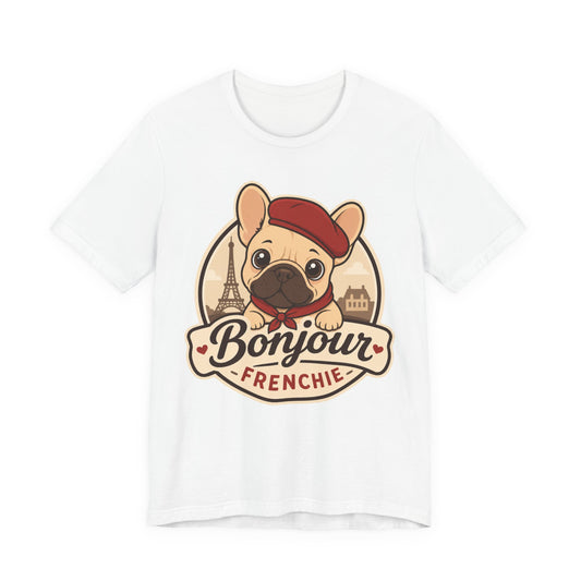 French Bulldog Shirt (Fawn), Pup in a Paris Beret, Mom Dad Gift, Bonjour Frenchie
