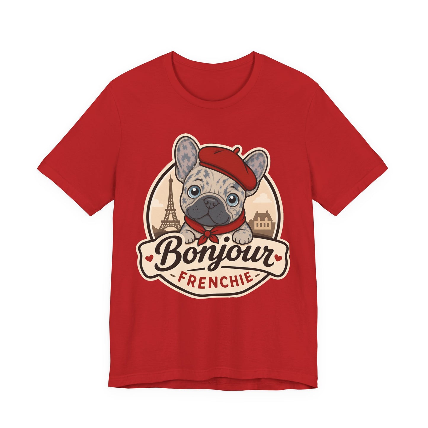 French Bulldog Shirt (Merle), Pup in a Paris Beret, Mom Dad Gift, Bonjour Frenchie