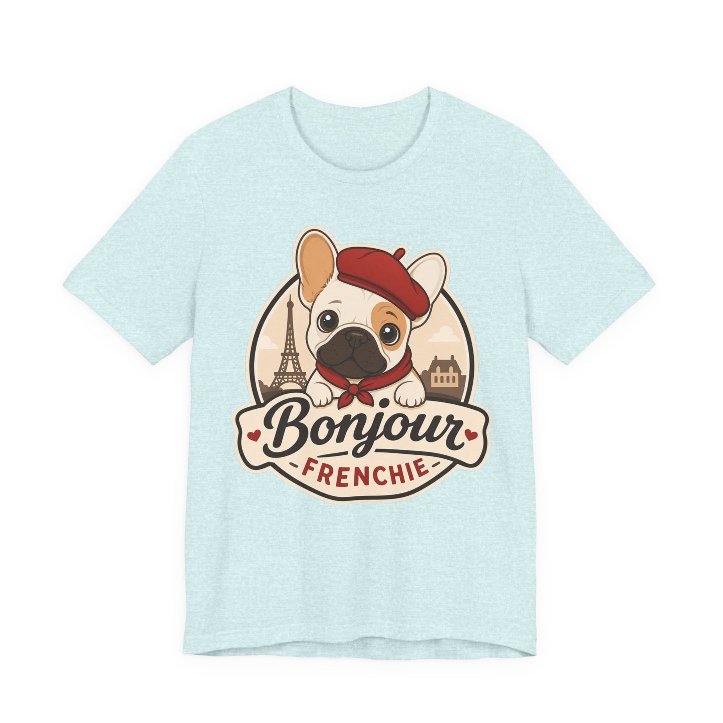 French Bulldog Shirt (Pied), Pup in a Paris Beret, Mom Dad Gift, Bonjour Frenchie