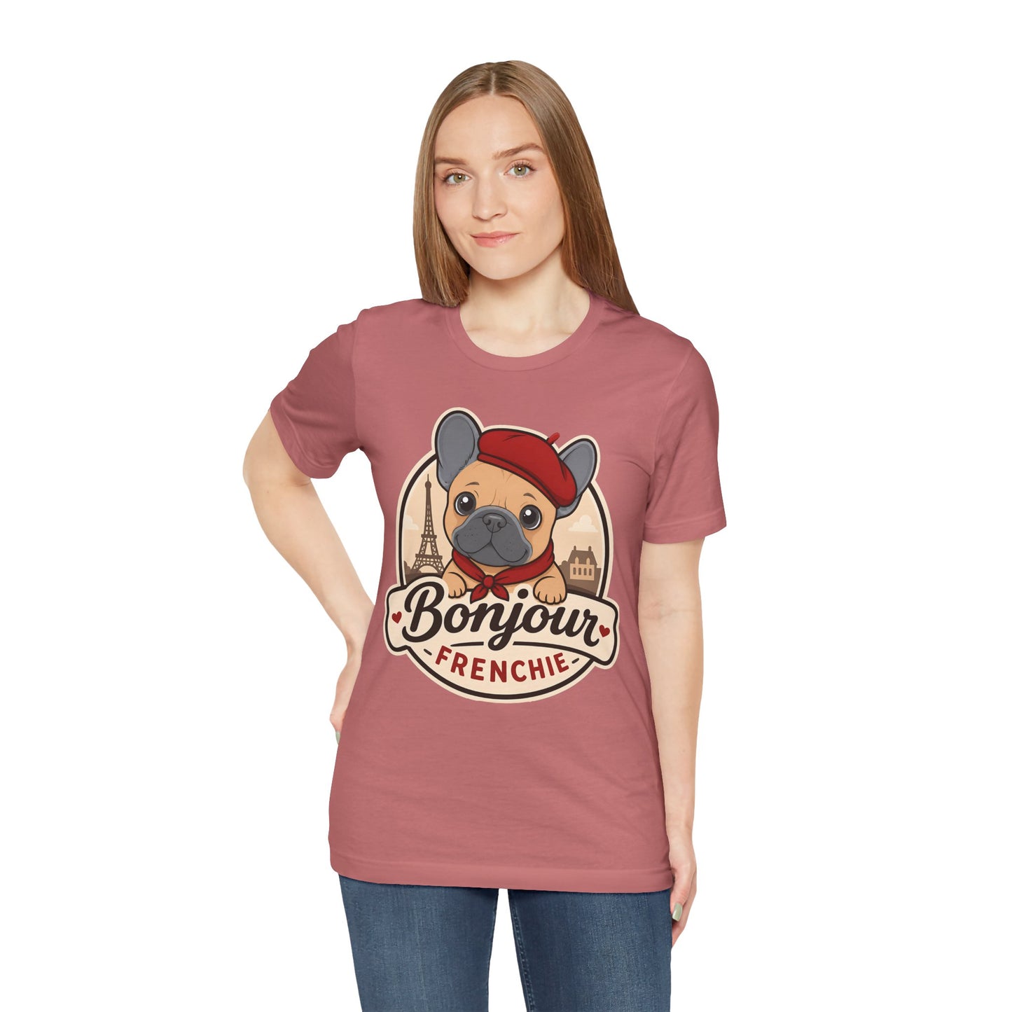 French Bulldog Shirt (Blue Fawn), Pup in a Paris Beret, Mom Dad Gift, Bonjour Frenchie