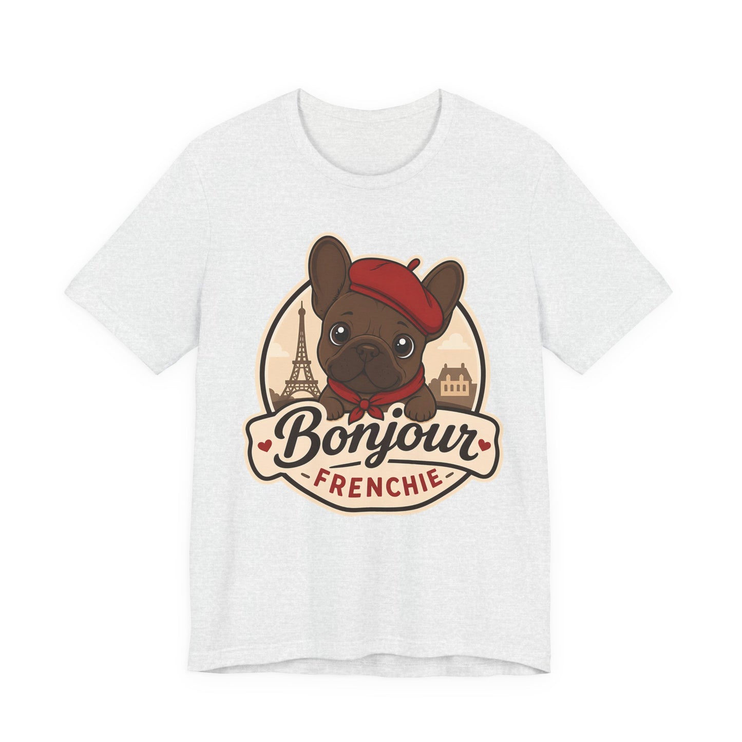 French Bulldog Shirt (Chocolate), Pup in a Paris Beret, Mom Dad Gift, Bonjour Frenchie