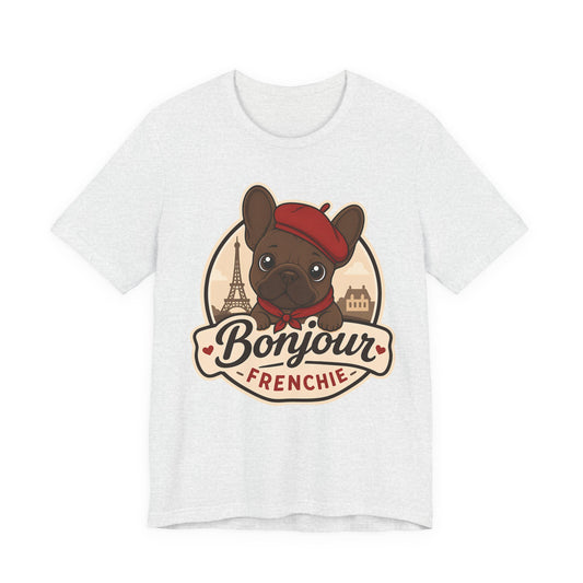 French Bulldog Shirt (Chocolate), Pup in a Paris Beret, Mom Dad Gift, Bonjour Frenchie