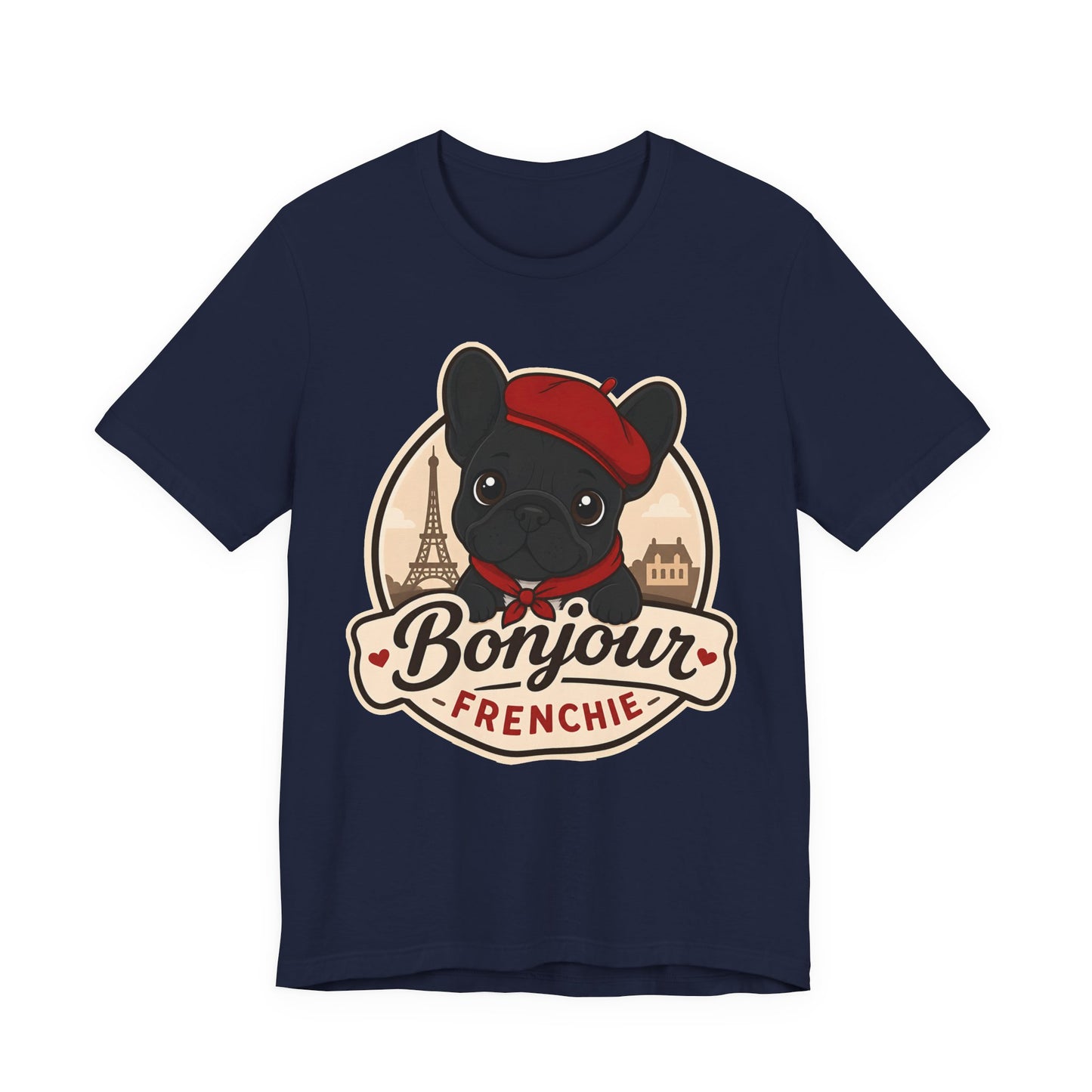 French Bulldog Shirt (Black), Pup in a Paris Beret, Mom Dad Gift, Bonjour Frenchie