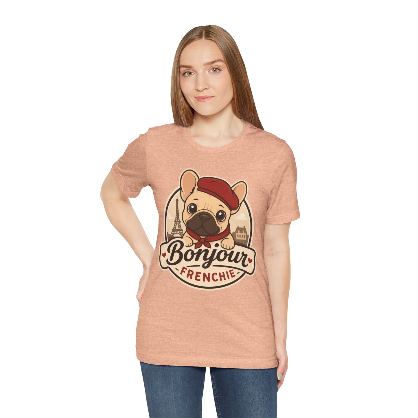 French Bulldog Shirt (Fawn), Pup in a Paris Beret, Mom Dad Gift, Bonjour Frenchie