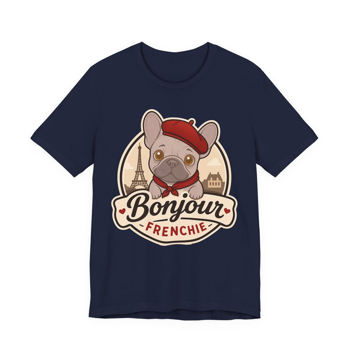 French Bulldog Shirt (Lilac), Pup in a Paris Beret, Mom Dad Gift, Bonjour Frenchie
