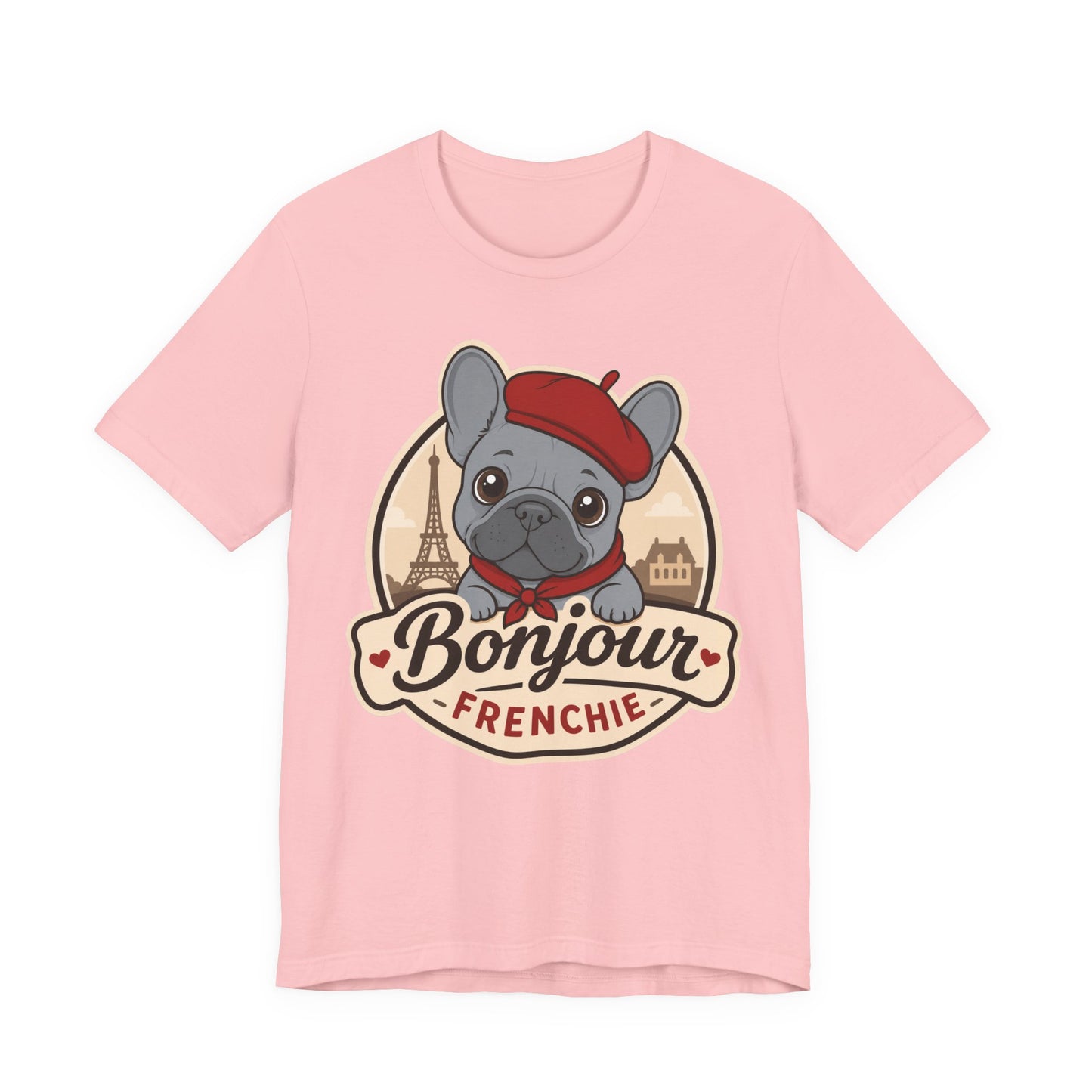 French Bulldog Shirt (Blue), Pup in a Paris Beret, Mom Dad Gift, Bonjour Frenchie
