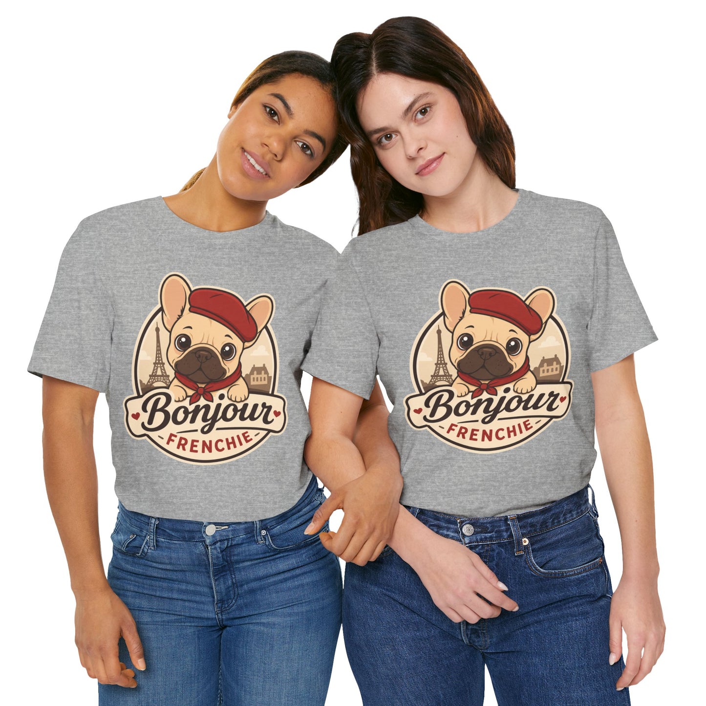 French Bulldog Shirt (Fawn), Pup in a Paris Beret, Mom Dad Gift, Bonjour Frenchie