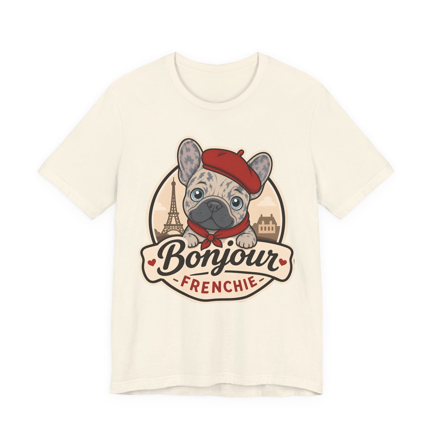 French Bulldog Shirt (Merle), Pup in a Paris Beret, Mom Dad Gift, Bonjour Frenchie