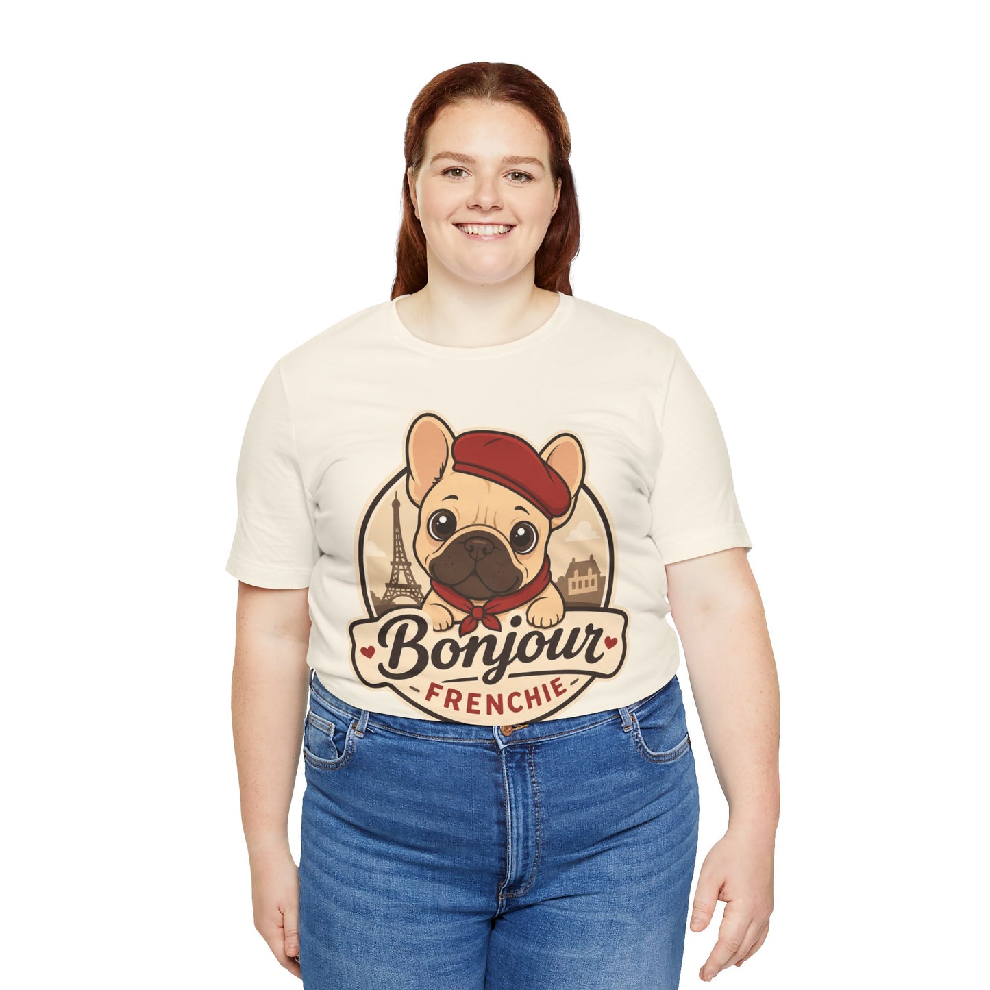 French Bulldog Shirt (Fawn), Pup in a Paris Beret, Mom Dad Gift, Bonjour Frenchie