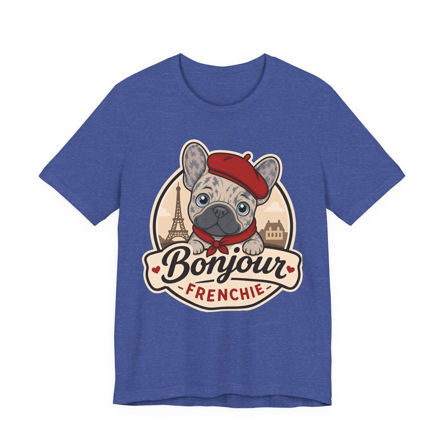 French Bulldog Shirt (Merle), Pup in a Paris Beret, Mom Dad Gift, Bonjour Frenchie