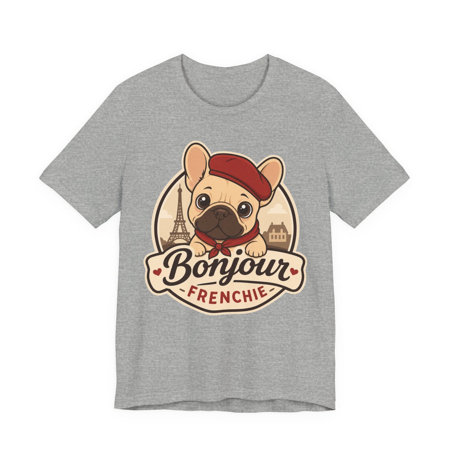 French Bulldog Shirt (Fawn), Pup in a Paris Beret, Mom Dad Gift, Bonjour Frenchie