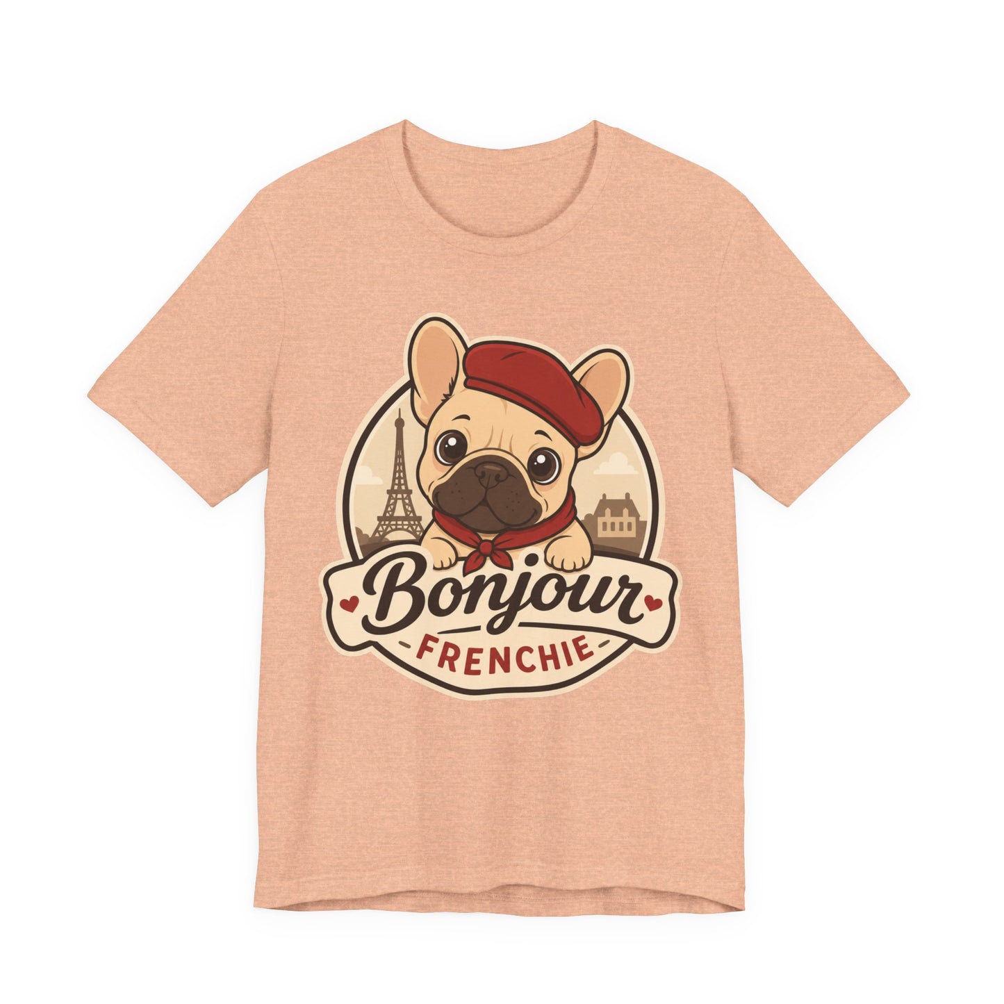 French Bulldog Shirt (Fawn), Pup in a Paris Beret, Mom Dad Gift, Bonjour Frenchie