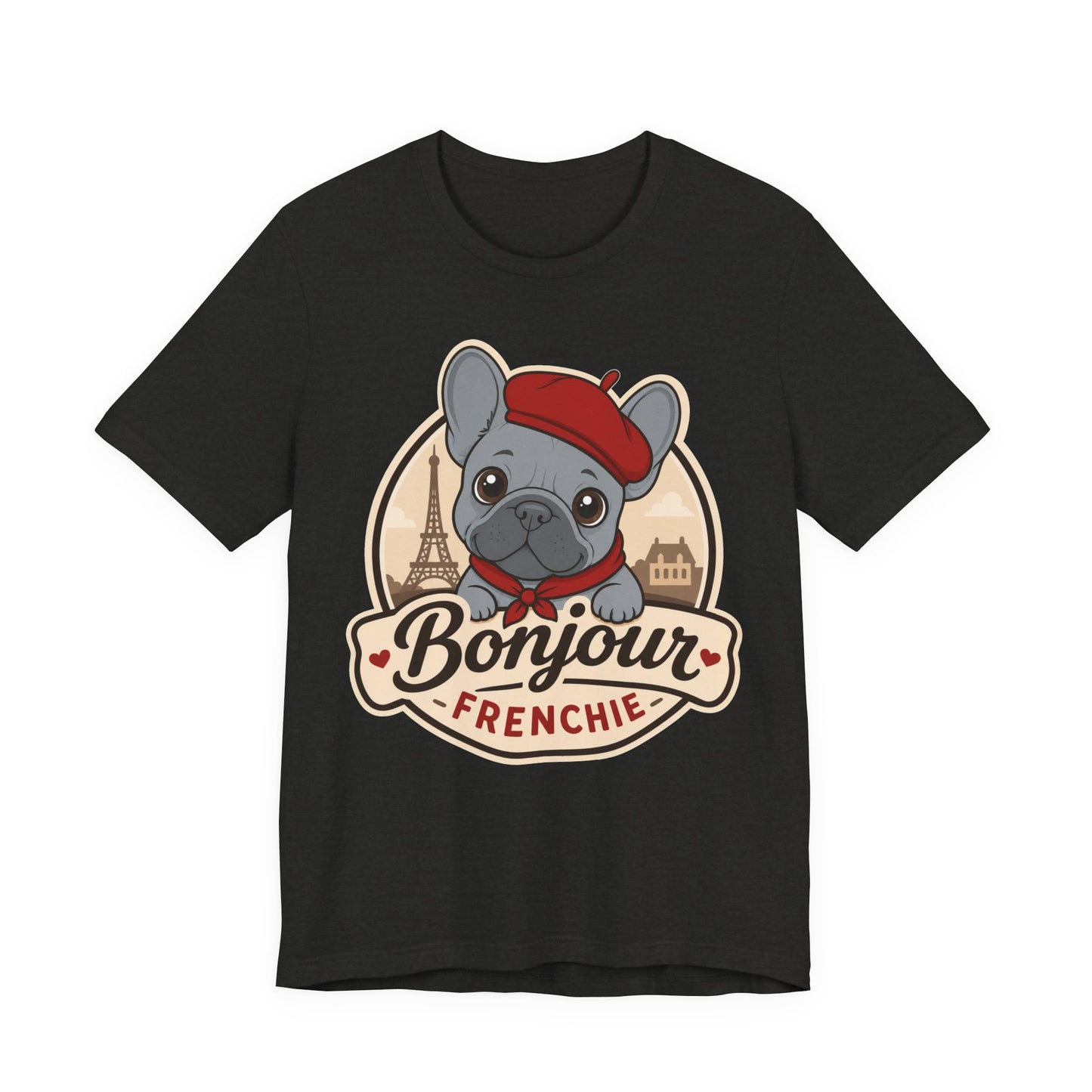 French Bulldog Shirt (Blue), Pup in a Paris Beret, Mom Dad Gift, Bonjour Frenchie