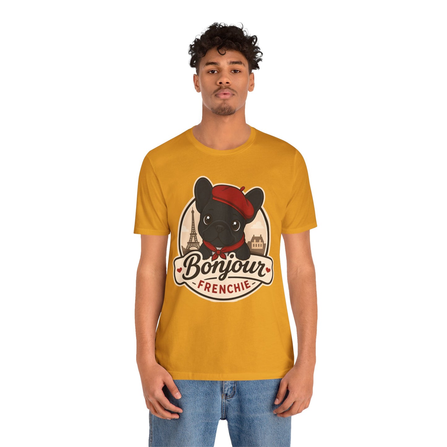 French Bulldog Shirt (Black), Pup in a Paris Beret, Mom Dad Gift, Bonjour Frenchie