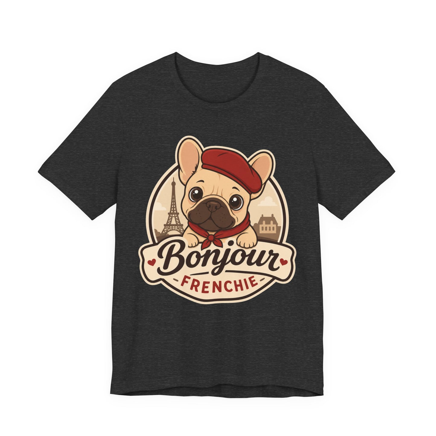 French Bulldog Shirt (Fawn), Pup in a Paris Beret, Mom Dad Gift, Bonjour Frenchie