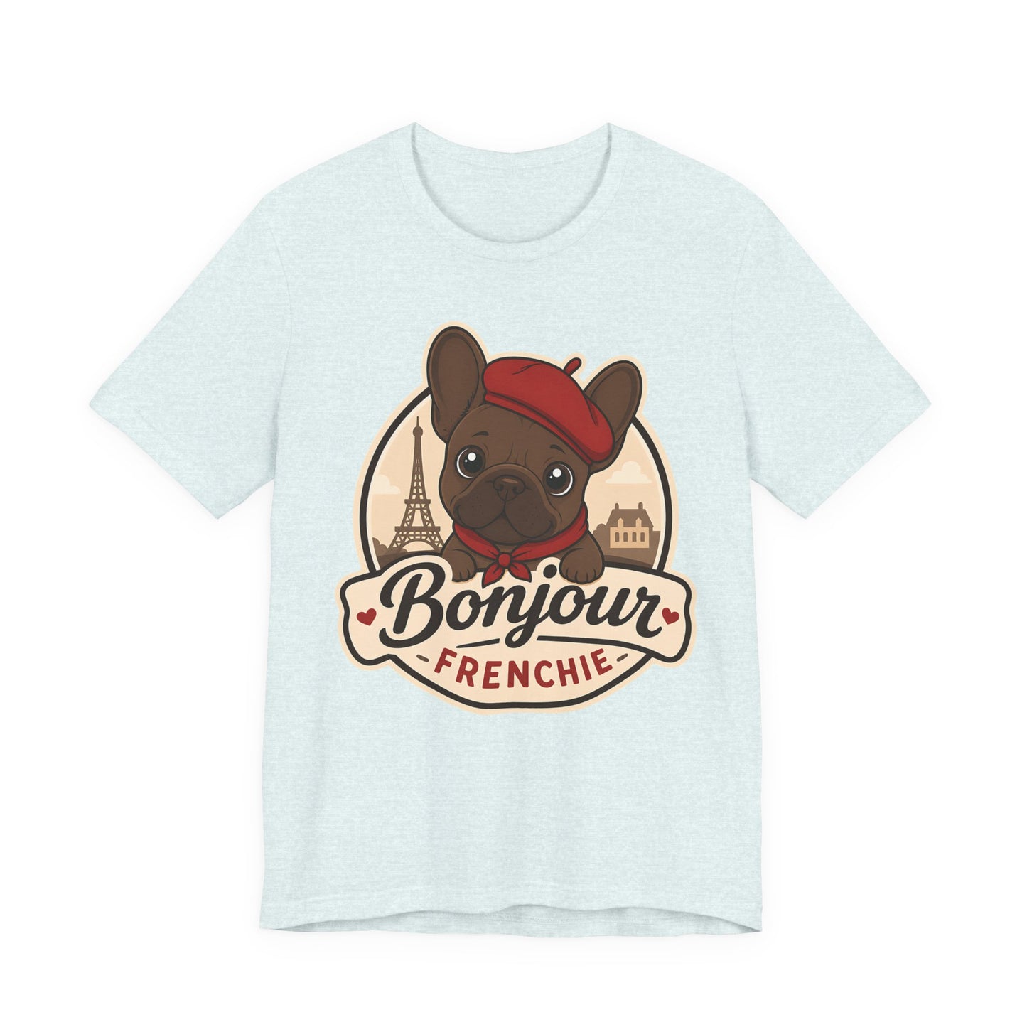 French Bulldog Shirt (Chocolate), Pup in a Paris Beret, Mom Dad Gift, Bonjour Frenchie