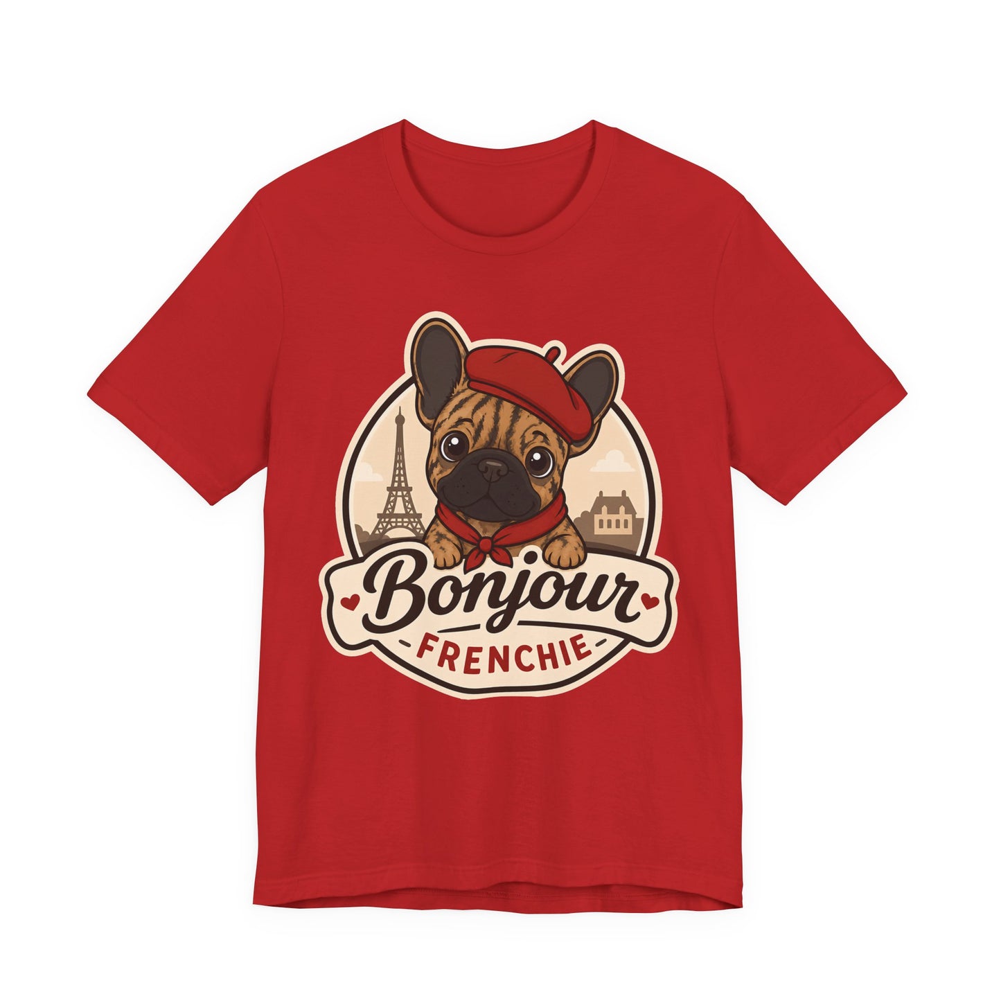 French Bulldog Shirt (Brindle), Pup in a Paris Beret, Mom Dad Gift, Bonjour Frenchie