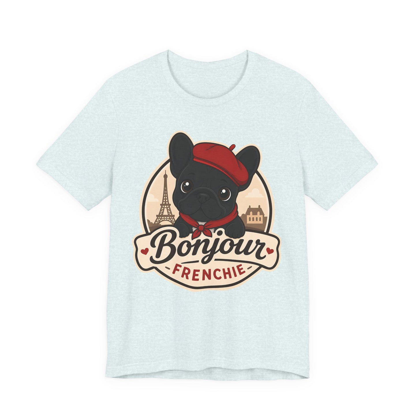 French Bulldog Shirt (Black), Pup in a Paris Beret, Mom Dad Gift, Bonjour Frenchie